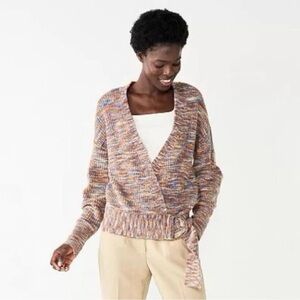 NINE WEST Knit Wrap Surplice Cardigan Sweater  Boho Hippie Cabin multicolor